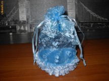 It's a boy! Marturie botez baiat/ baietel albastra/ albastru. Cutie/ cutiuta/ inima/ inimioara cu sac din organza cu sticluta si motive botez foto