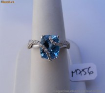 Inel designer aur 14K, 3.4g, montura cu TOPAZ cushion 3ct si bentite BRILIANTE !! foto