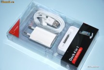 Dock 4in1 Apple iPhone 3 3GS 4 iPod iPad - INCARCATOR + CABLU Date USB + CASTI cu Microfon + DOCK foto
