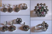 Inel + Medalion + Cercei, argint + semipretioase + marcasite (2) foto
