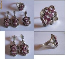 Inel + Medalion + Cercei, argint + semipretioase + marcasite (1) foto
