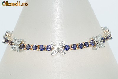 superba bratara aur 14K cu iolite si diamante naturale 4,74CT foto mare