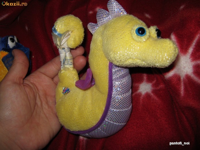 Jucarie din plus moale, WEBKINZ GANZ, pestisorul galben cu mov LIL'KINZ SEAHORSE,nou, colectabil foto mare