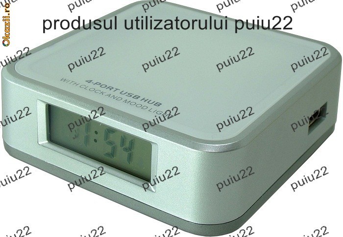 Hub USB cu 4 porturi, ceas si lumina de fundal-4224 foto mare