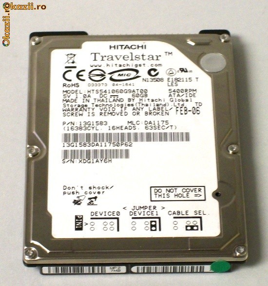 Vand Hard disk laptop Hitachi Travelstar 80gb IDE ATA PATA 2.5 5 zile de functionare foto mare