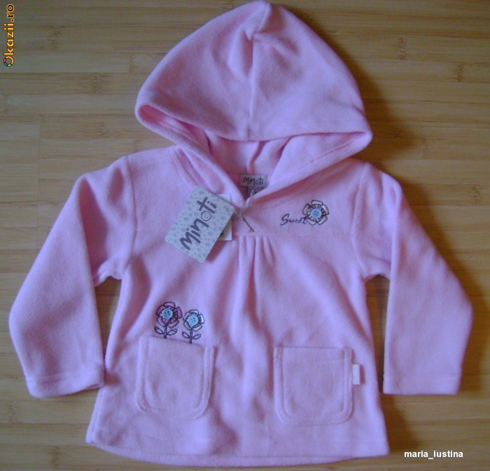 Hanorac fleece MINOTI roz cu gluga pentru fetite NOU foto mare