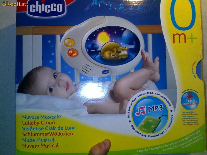 Jucarie pentru pat ( patut ) bebe - Proiector Chicco Lullaby Cloud - ideal cadou nou nascut, botez foto mare