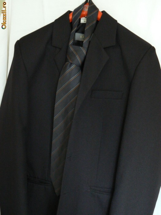 Costum barbatesc negru, sacou + pantalon + cravata foto mare