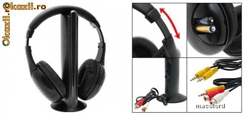 Casti wireless 5 in 1 cu microfon si radio FM incorporat foto mare