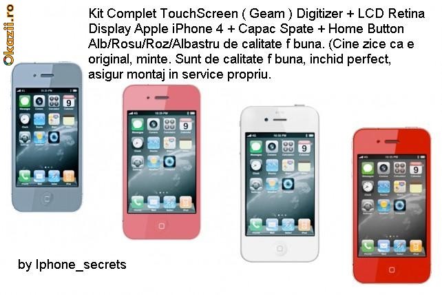 Kit Touchscreen, Display, Capac, Home Button Iphone 4  Roz/Rosu/Albastru/Alb foto mare