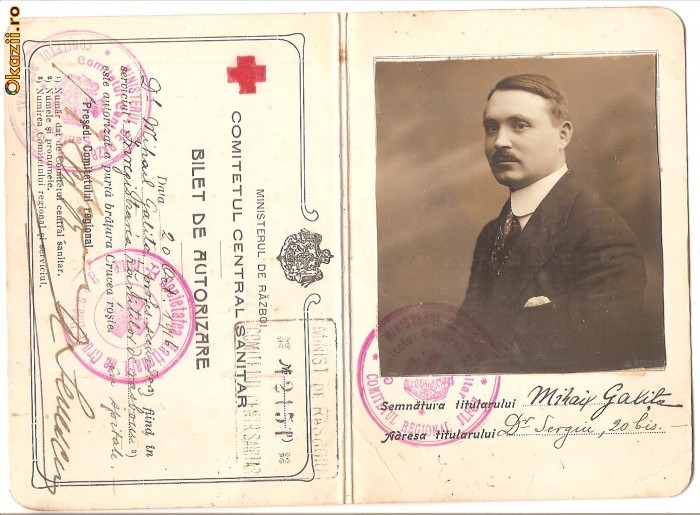 Bilet de autorizare pentru portul bratarei Crucea Rosie 1916, WW1 foto mare