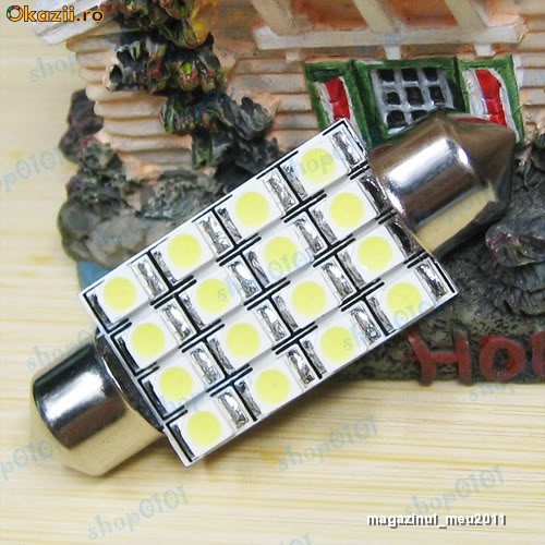 bec led leduri auto C5W festoon cu 16 SMD 3528 39mm , pentru plafoniera, numar de inmatriculare becuri led foto mare