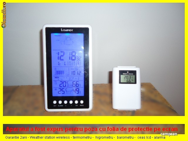 Statie meteo - Weather station wireless Lazer - termometru - higrometru - barometru - ceas lcd - alarma - calendar foto mare