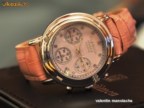 IN STOC * Ceas de dama elegant/casual cu diamante certificate cronograph/data KRUG BAUMEN Pink Diamond * NOU * GARANTIE * foto mare