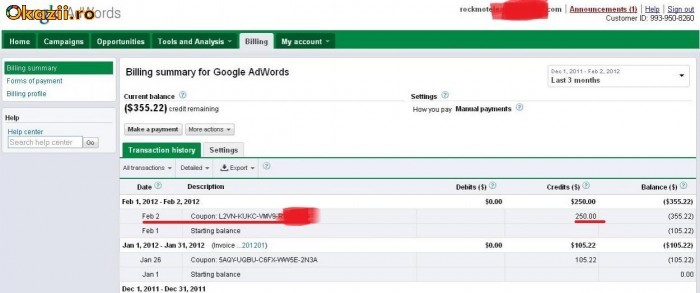 Voucher Google Adwords 250$ functioneaza si pe conturi vechi foto mare