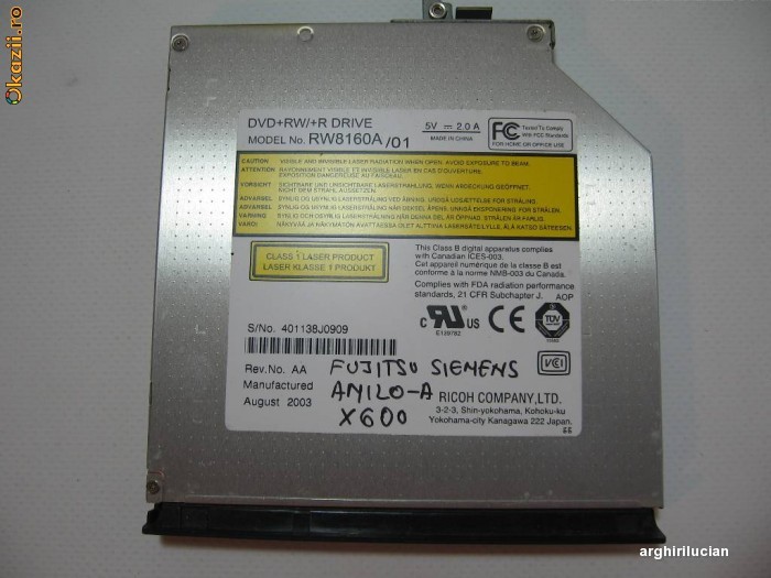 Unitate optica RW8160A IDE DVD Burner DVD-RW Fujitsu AMILO A x600 foto mare