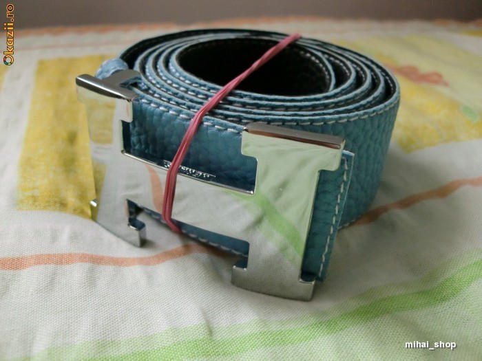 Curea Hermes unisex 2 fete (albastru+negru) foto mare