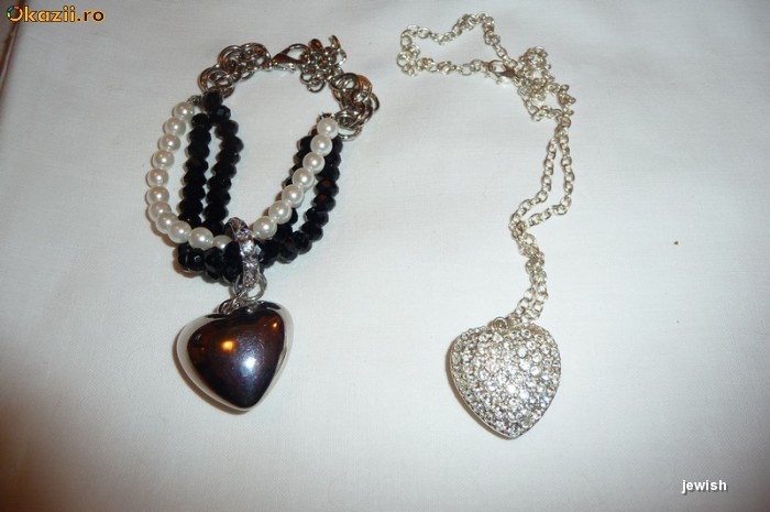 BRATARA CU PERLE SI CRISTAL NEGRU SI LANTISOR FASHION ARGINTIU foto mare