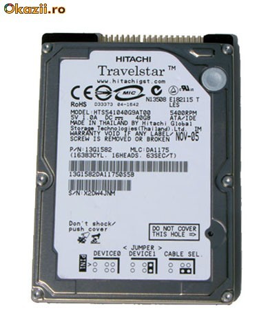 HDD laptop 2.5 Hitachi 40GB  5400 Rpm IDE foto mare